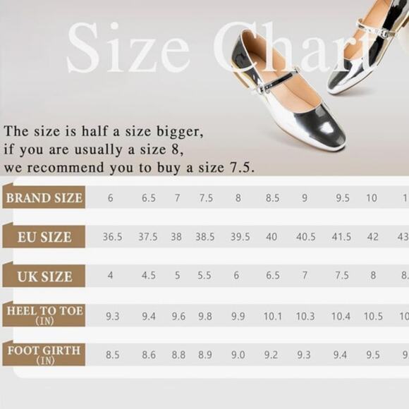 AprCoco Women's Shiny Silver Mary Jane Ballet Flat Square Toe Women Shoe Size 8 - Picture 5 of 7